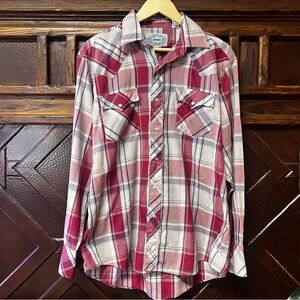 Men's Red Plaid Western Pearl Snap Long-sleeve Shirt - Large